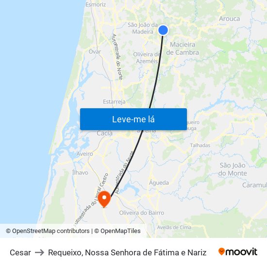 Cesar to Requeixo, Nossa Senhora de Fátima e Nariz map