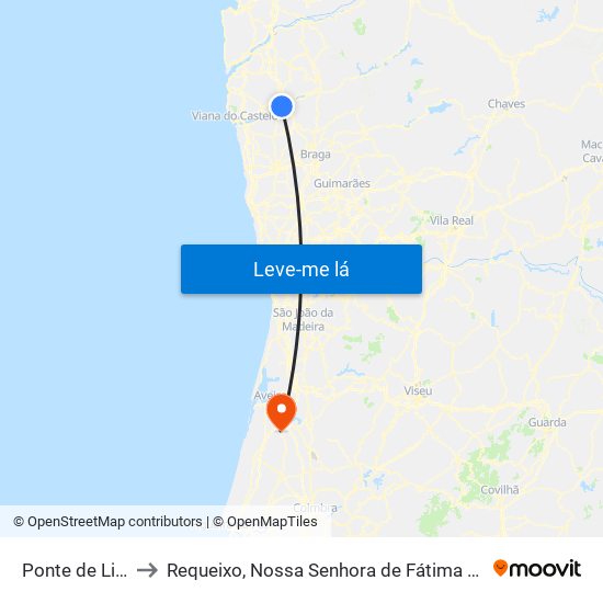 Ponte de Lima to Requeixo, Nossa Senhora de Fátima e Nariz map