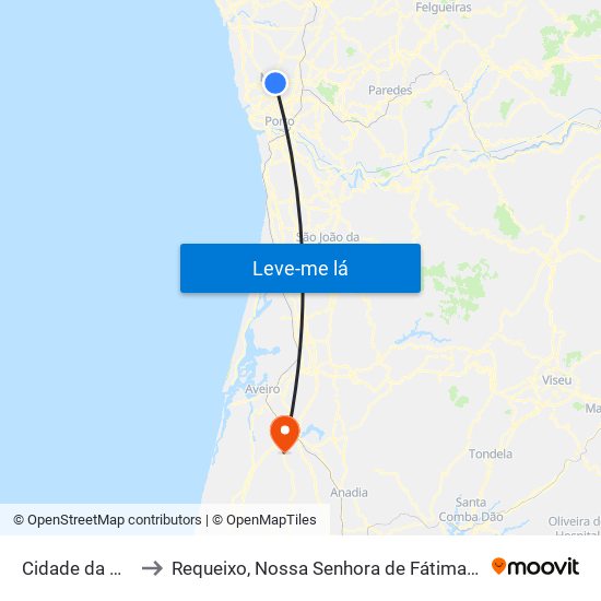 Cidade da Maia to Requeixo, Nossa Senhora de Fátima e Nariz map