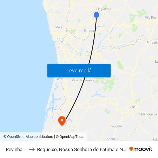 Revinhade to Requeixo, Nossa Senhora de Fátima e Nariz map