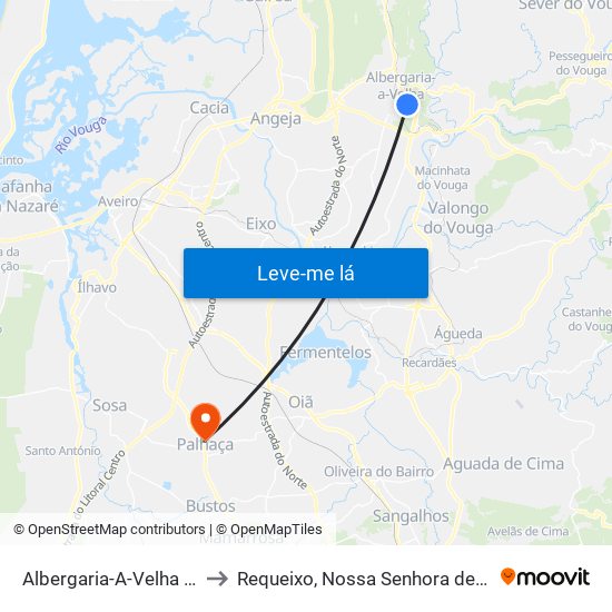 Albergaria-A-Velha e Valmaior to Requeixo, Nossa Senhora de Fátima e Nariz map