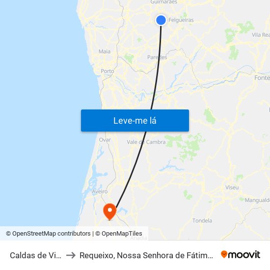 Caldas de Vizela to Requeixo, Nossa Senhora de Fátima e Nariz map