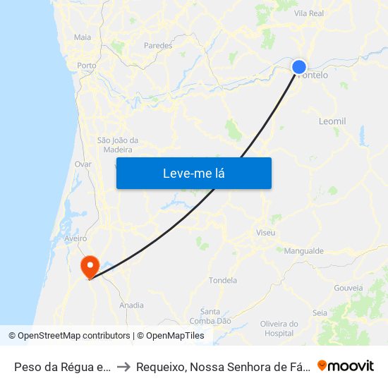 Peso da Régua e Godim to Requeixo, Nossa Senhora de Fátima e Nariz map