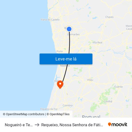 Nogueiró e Tenões to Requeixo, Nossa Senhora de Fátima e Nariz map