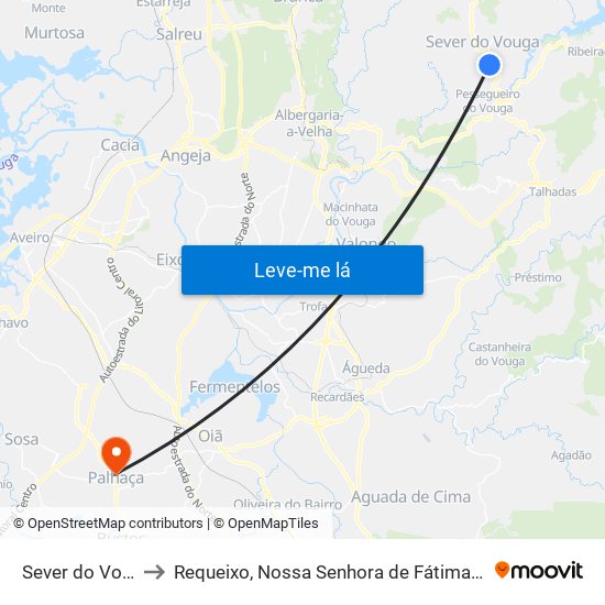 Sever do Vouga to Requeixo, Nossa Senhora de Fátima e Nariz map