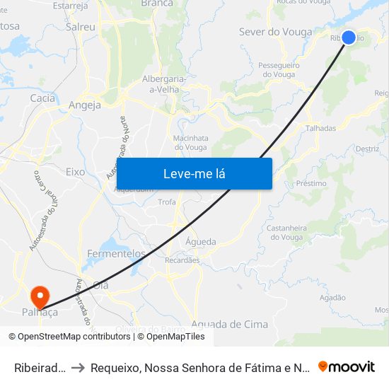 Ribeiradio to Requeixo, Nossa Senhora de Fátima e Nariz map