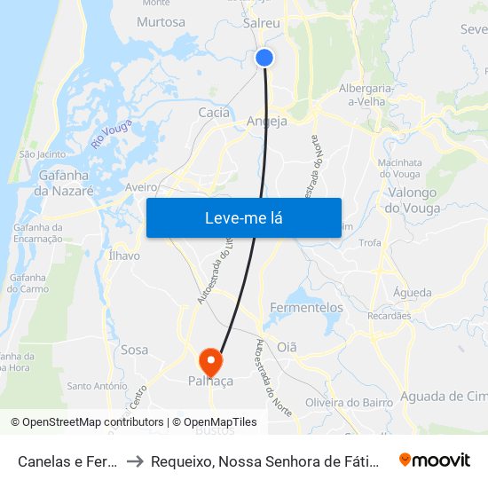 Canelas e Fermelã to Requeixo, Nossa Senhora de Fátima e Nariz map