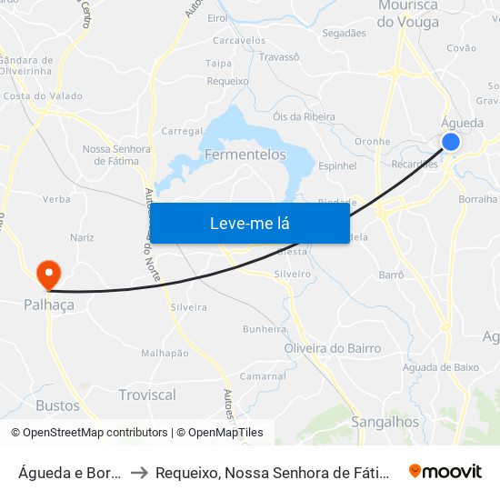 Águeda e Borralha to Requeixo, Nossa Senhora de Fátima e Nariz map