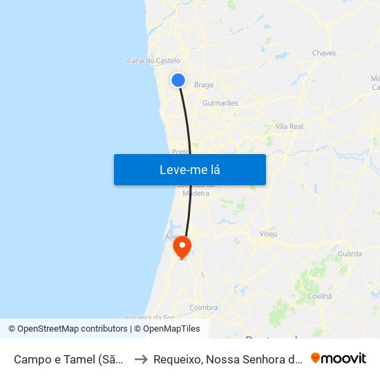 Campo e Tamel (São Pedro Fins) to Requeixo, Nossa Senhora de Fátima e Nariz map