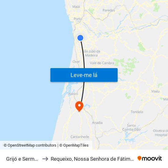 Grijó e Sermonde to Requeixo, Nossa Senhora de Fátima e Nariz map
