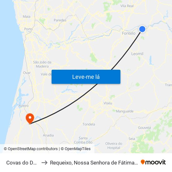 Covas do Douro to Requeixo, Nossa Senhora de Fátima e Nariz map