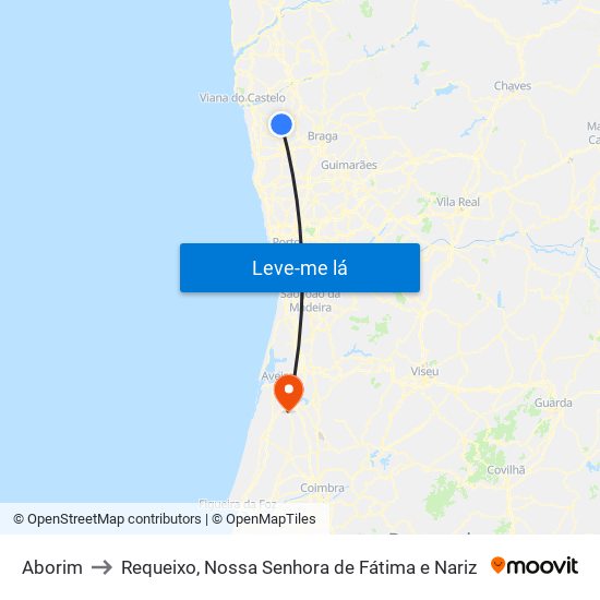 Aborim to Requeixo, Nossa Senhora de Fátima e Nariz map