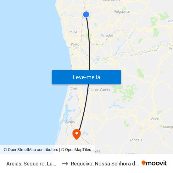 Areias, Sequeiró, Lama e Palmeira to Requeixo, Nossa Senhora de Fátima e Nariz map