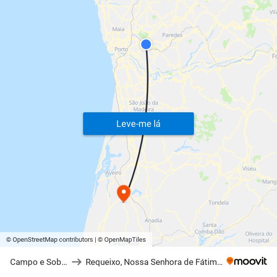 Campo e Sobrado to Requeixo, Nossa Senhora de Fátima e Nariz map