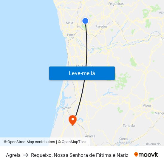 Agrela to Requeixo, Nossa Senhora de Fátima e Nariz map