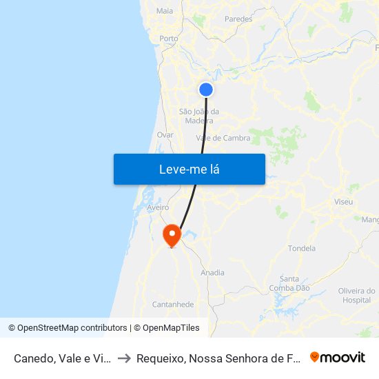 Canedo, Vale e Vila Maior to Requeixo, Nossa Senhora de Fátima e Nariz map