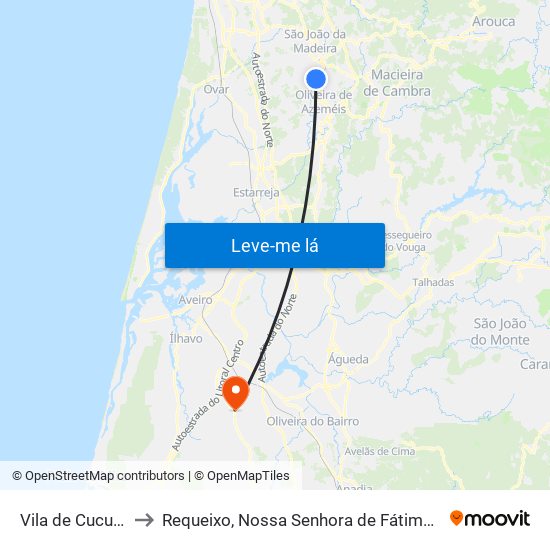 Vila de Cucujães to Requeixo, Nossa Senhora de Fátima e Nariz map