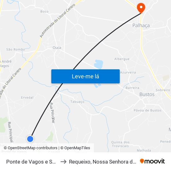 Ponte de Vagos e Santa Catarina to Requeixo, Nossa Senhora de Fátima e Nariz map