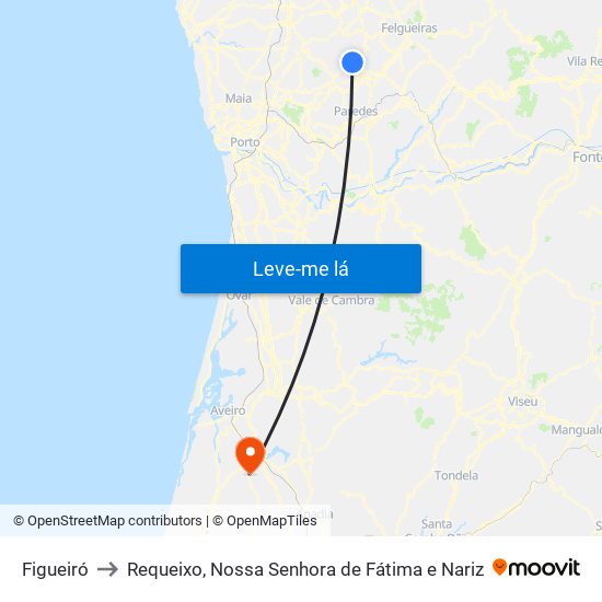 Figueiró to Requeixo, Nossa Senhora de Fátima e Nariz map