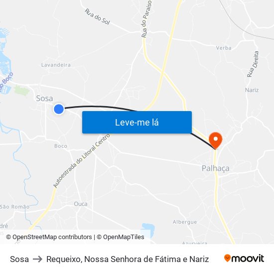 Sosa to Requeixo, Nossa Senhora de Fátima e Nariz map