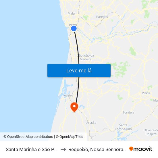 Santa Marinha e São Pedro da Afurada to Requeixo, Nossa Senhora de Fátima e Nariz map