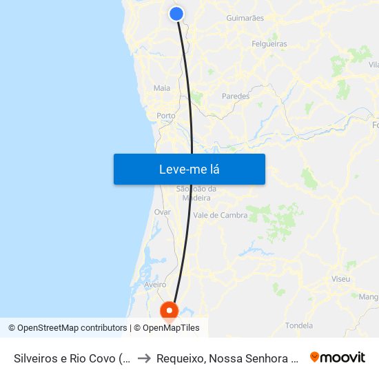 Silveiros e Rio Covo (Santa Eulália) to Requeixo, Nossa Senhora de Fátima e Nariz map