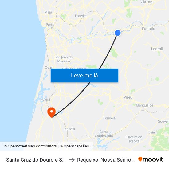 Santa Cruz do Douro e São Tomé de Covelas to Requeixo, Nossa Senhora de Fátima e Nariz map