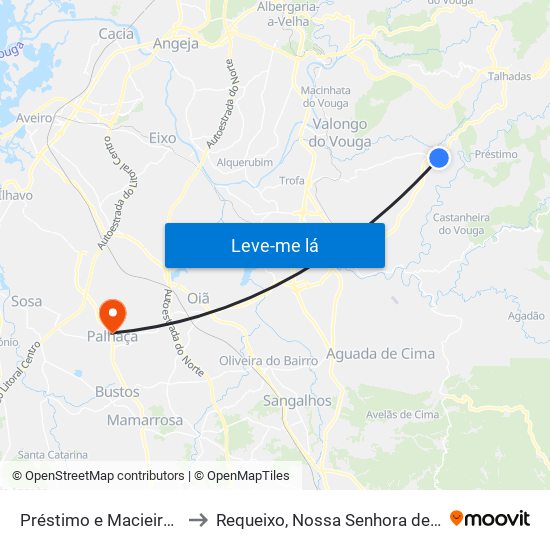 Préstimo e Macieira de Alcoba to Requeixo, Nossa Senhora de Fátima e Nariz map