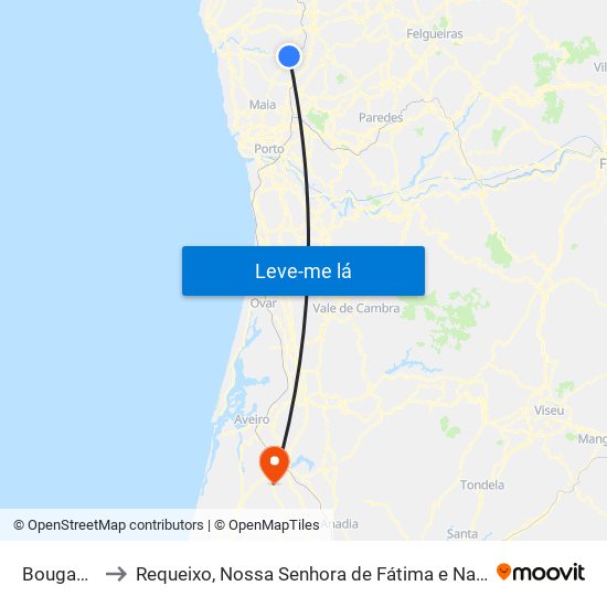Bougado to Requeixo, Nossa Senhora de Fátima e Nariz map