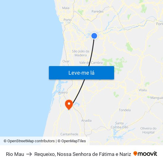 Rio Mau to Requeixo, Nossa Senhora de Fátima e Nariz map