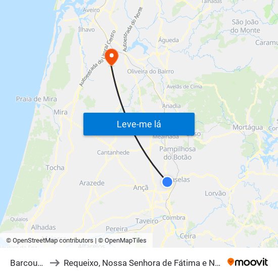 Barcouço to Requeixo, Nossa Senhora de Fátima e Nariz map