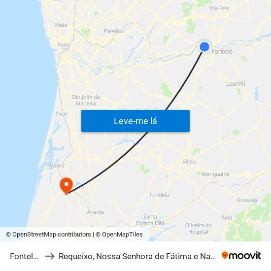 Fontelas to Requeixo, Nossa Senhora de Fátima e Nariz map