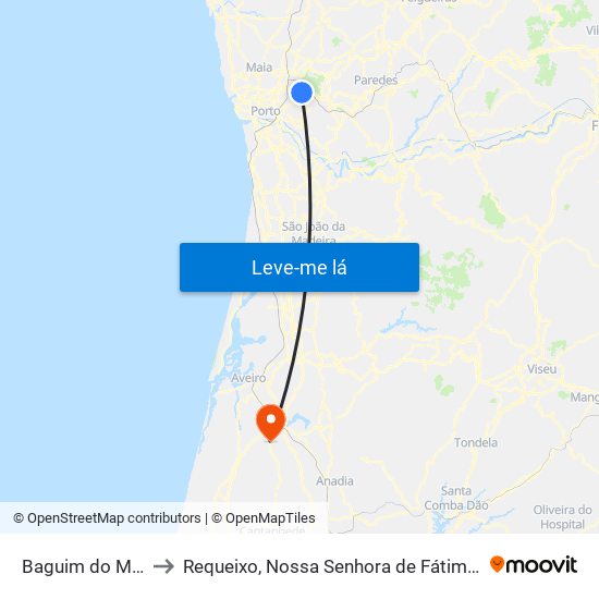 Baguim do Monte to Requeixo, Nossa Senhora de Fátima e Nariz map