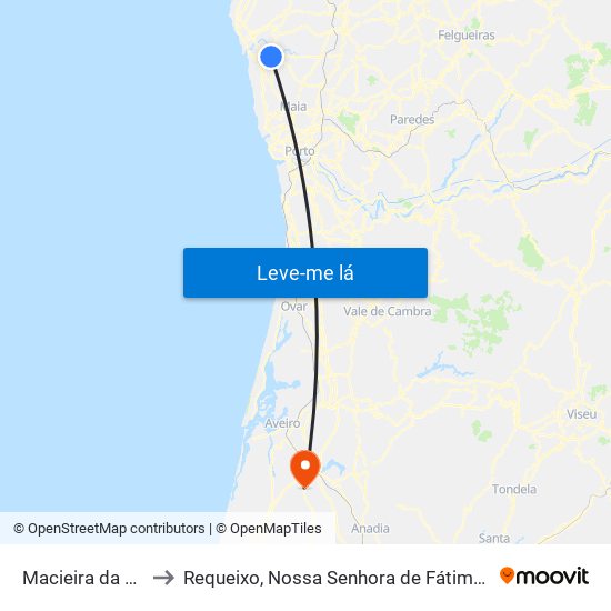 Macieira da Maia to Requeixo, Nossa Senhora de Fátima e Nariz map