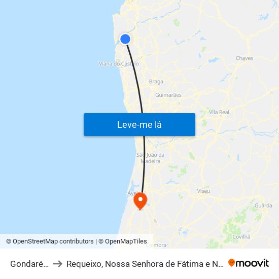 Gondarém to Requeixo, Nossa Senhora de Fátima e Nariz map