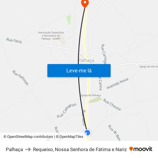 Palhaça to Requeixo, Nossa Senhora de Fátima e Nariz map