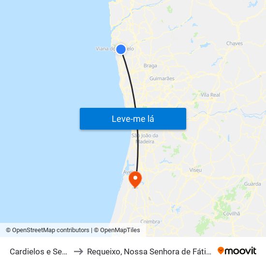 Cardielos e Serreleis to Requeixo, Nossa Senhora de Fátima e Nariz map