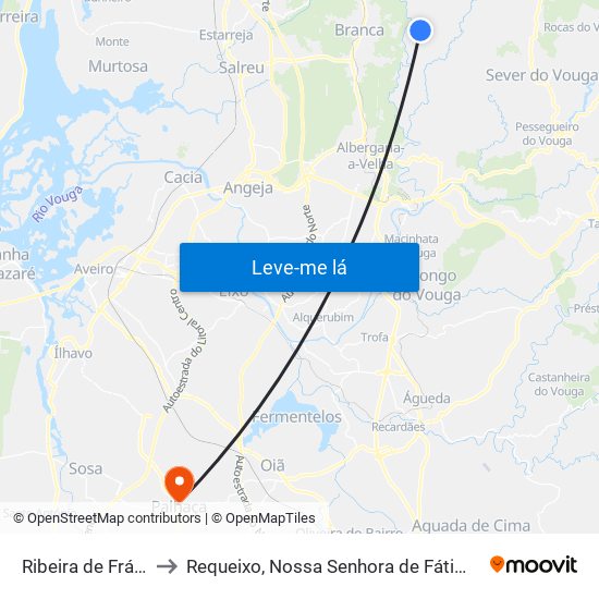 Ribeira de Fráguas to Requeixo, Nossa Senhora de Fátima e Nariz map