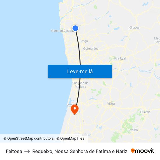 Feitosa to Requeixo, Nossa Senhora de Fátima e Nariz map