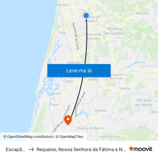 Escapães to Requeixo, Nossa Senhora de Fátima e Nariz map