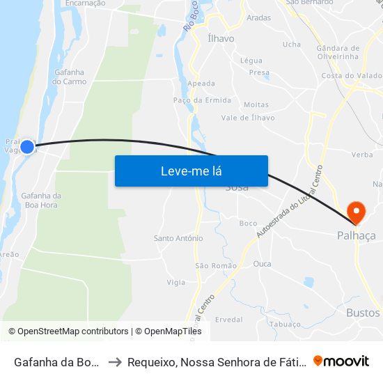 Gafanha da Boa Hora to Requeixo, Nossa Senhora de Fátima e Nariz map