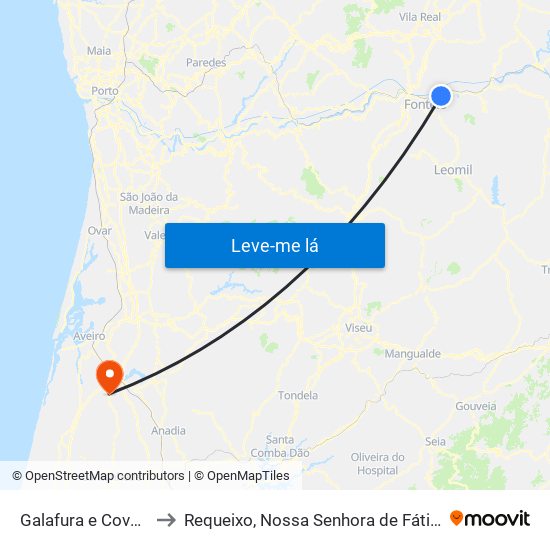 Galafura e Covelinhas to Requeixo, Nossa Senhora de Fátima e Nariz map