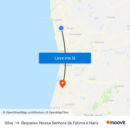 Silva to Requeixo, Nossa Senhora de Fátima e Nariz map