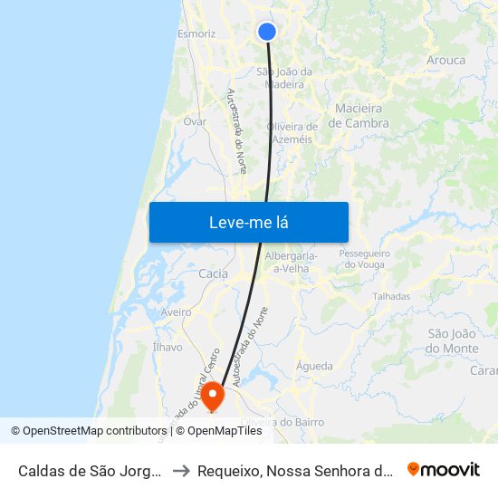 Caldas de São Jorge e Pigeiros to Requeixo, Nossa Senhora de Fátima e Nariz map