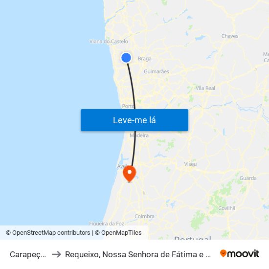 Carapeços to Requeixo, Nossa Senhora de Fátima e Nariz map