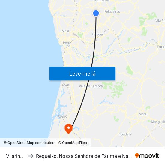 Vilarinho to Requeixo, Nossa Senhora de Fátima e Nariz map