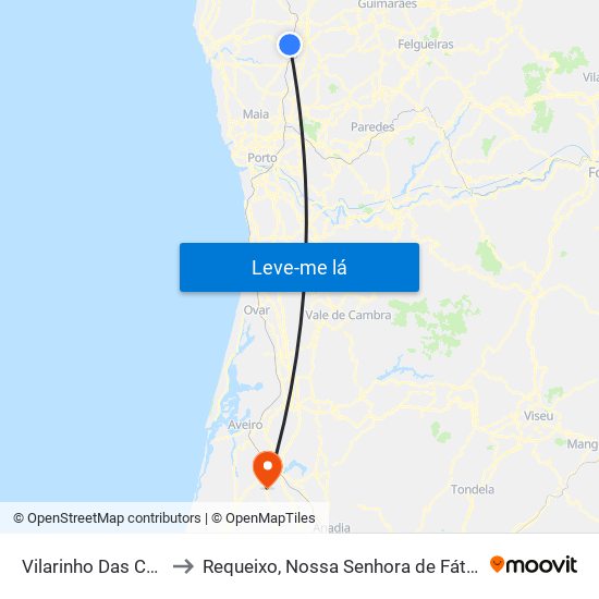 Vilarinho Das Cambas to Requeixo, Nossa Senhora de Fátima e Nariz map