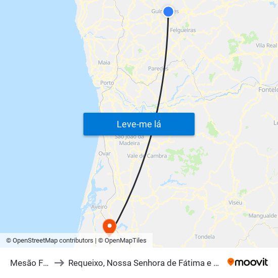 Mesão Frio to Requeixo, Nossa Senhora de Fátima e Nariz map