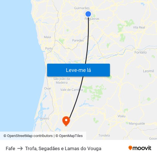 Fafe to Trofa, Segadães e Lamas do Vouga map