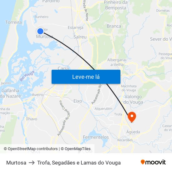 Murtosa to Trofa, Segadães e Lamas do Vouga map